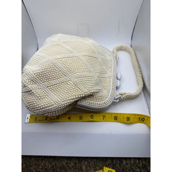Vintage Marchi for Macy's Beaded Handbag White Geometric Diamond Made in Japan - Picture 2 of 8
